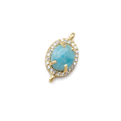 13.5x10mm Vermeil Bezel White CZ and Larimar Oval Connector 1 focal piece (ONLINE ORDER ONLY)
