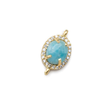 13.5x10mm Vermeil Bezel White CZ and Larimar Oval Connector 1 focal piece (ONLINE ORDER ONLY)
