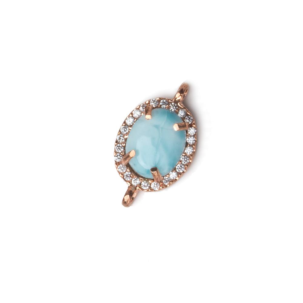 13.5x10mm Rose Gold Bezel White CZ and Larimar Oval Connector 1 focal piece (ONLINE ORDER ONLY)