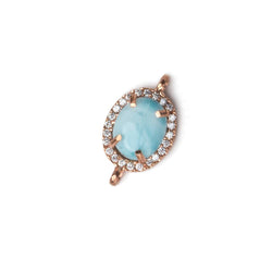 13.5x10mm Rose Gold Bezel White CZ and Larimar Oval Connector 1 focal piece (ONLINE ORDER ONLY)