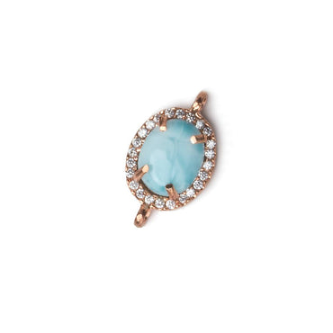 13.5x10mm Rose Gold Bezel White CZ and Larimar Oval Connector 1 focal piece (ONLINE ORDER ONLY)
