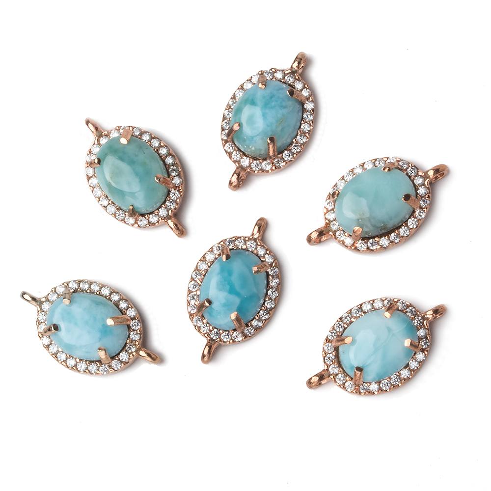 13.5x10mm Rose Gold Bezel White CZ and Larimar Oval Connector 1 focal piece (ONLINE ORDER ONLY)