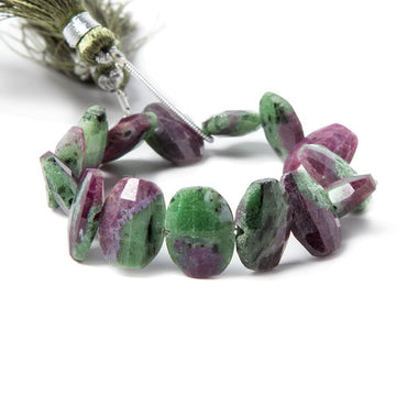 13.5x11x5mm Ruby in Zoisite Side Drilled Faceted Cushion 6 in. 15 beads (ONLINE ORDER ONLY)
