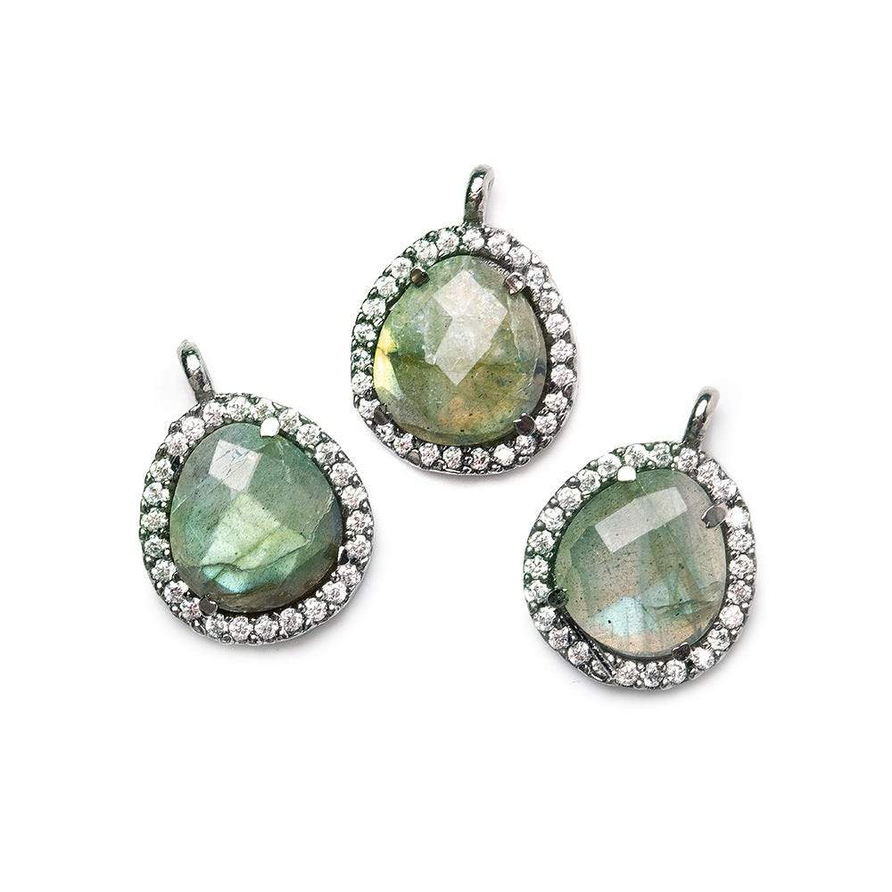 13.5x12mm Black Gold Bezeled White CZ and Labradorite Nugget Pendant 1 piece (ONLINE ORDER ONLY)