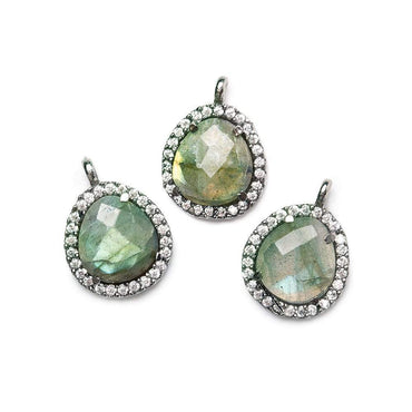 13.5x12mm Black Gold Bezeled White CZ and Labradorite Nugget Pendant 1 piece (ONLINE ORDER ONLY)