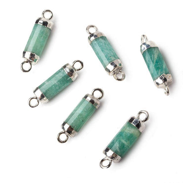 13.5x5mm Silver Leafed Amazonite faceted barrel tube Connector 1 piece (ONLINE ORDER ONLY)