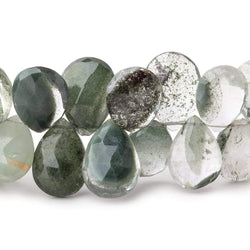 13.5x9.5-16x11mm Moss Quartz Faceted Pear Beads 7 inch 39 pieces (ONLINE ORDER ONLY)