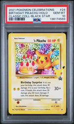 Graded 2021 PKM Celebrations BSP Birthday Pikachu #24 HOLO Classic Collection Black Star Promo Trading Card Game PSA 10 Gem Mint