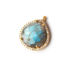 17mm Vermeil Bezeled White CZ and Labradorite Heart Pendant 1 piece (ONLINE ORDER ONLY)