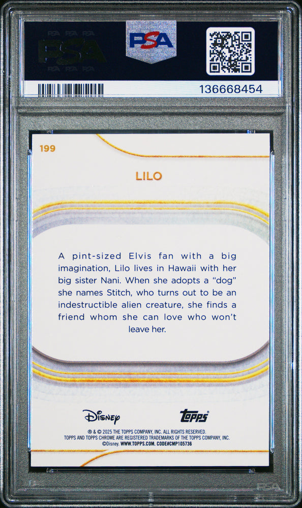 Graded 2025 Topps Chrome Disney Lilo #199 Yellow Mini Diamonds Lilo & Stitch Trading Card PSA 10 Gem Mint