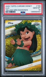 Graded 2025 Topps Chrome Disney Lilo #199 Yellow Mini Diamonds Lilo & Stitch Trading Card PSA 10 Gem Mint