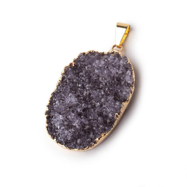 35x24mm Gold Leaf Edged Deep Amethyst Oval Drusy with Bail 1 piece (ONLINE ORDER ONLY)