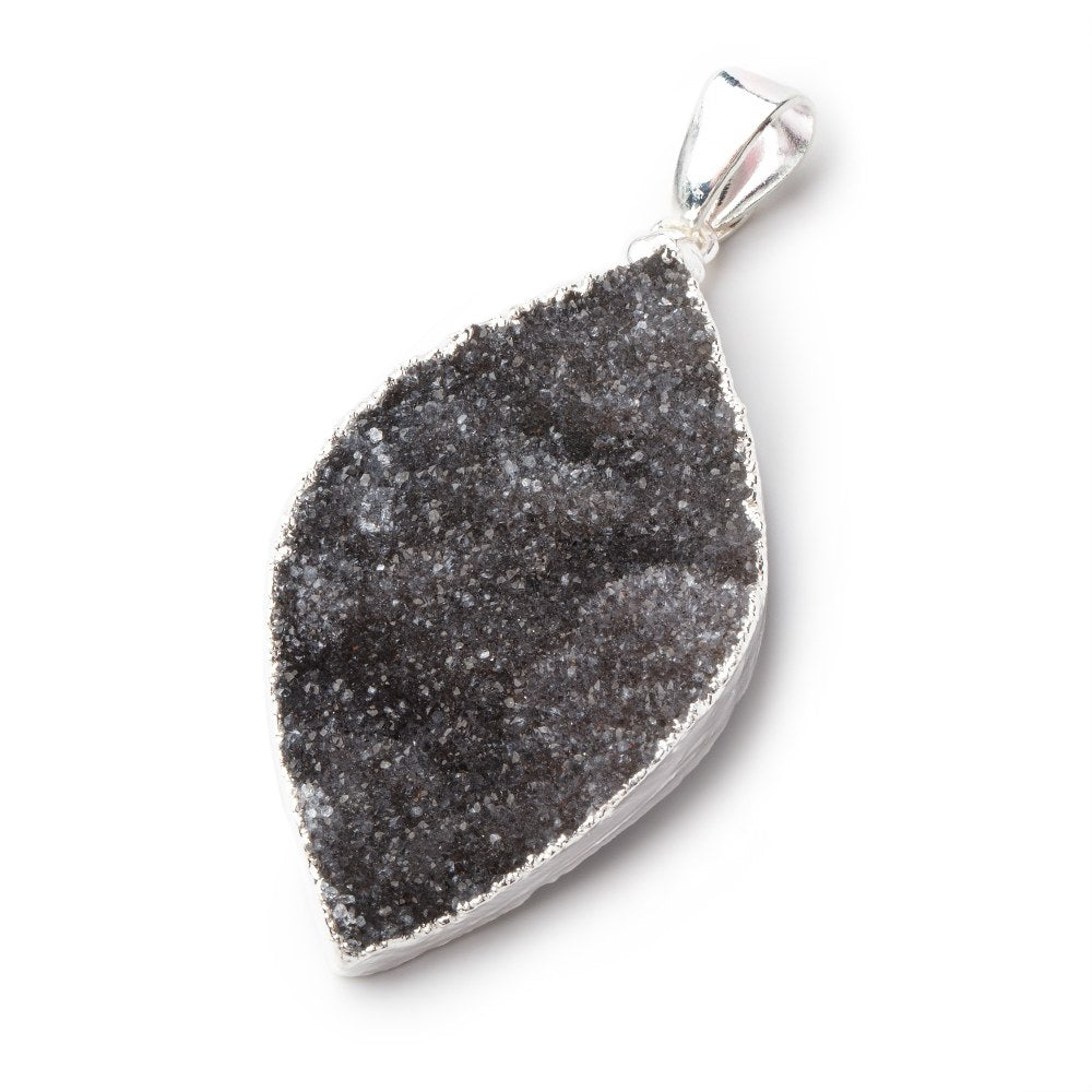 2x1 inch Silver Leafed Black Agate Drusy Marquise with Bail 1 piece (ONLINE ORDER ONLY)