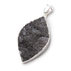 2x1 inch Silver Leafed Black Agate Drusy Marquise with Bail 1 piece (ONLINE ORDER ONLY)