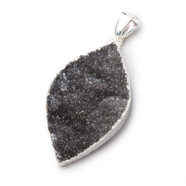 2x1 inch Silver Leafed Black Agate Drusy Marquise with Bail 1 piece (ONLINE ORDER ONLY)