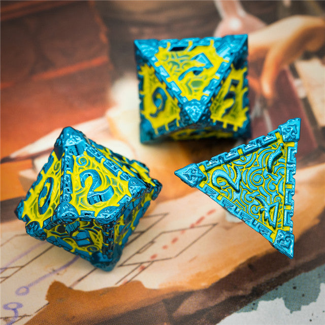 Blue and Yellow Metal Dice（Dagger of Venom）7-Dice Udixi RPG (Online Only)