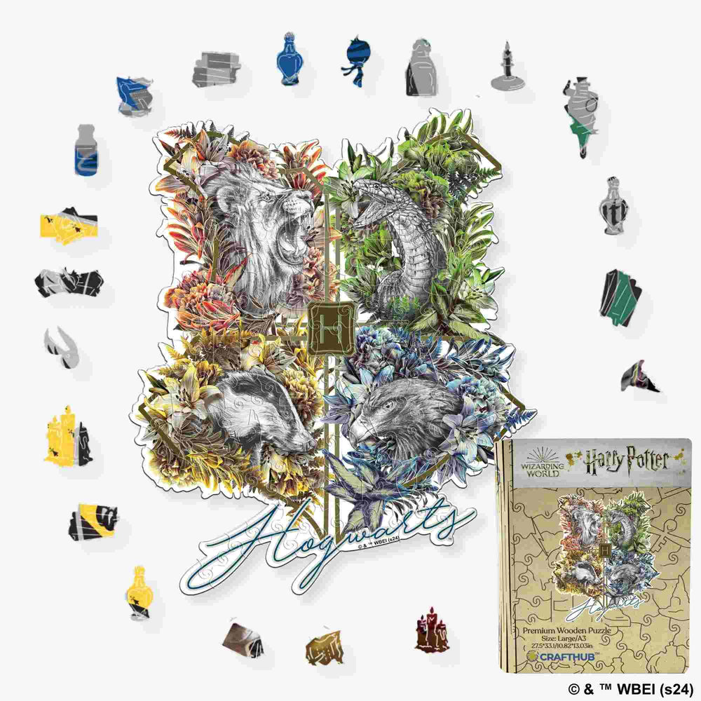 Harry Potter - Hogwarts Crests - Utilitarian Romance Wooden Jigsaw Puzzle (Online Order Only)