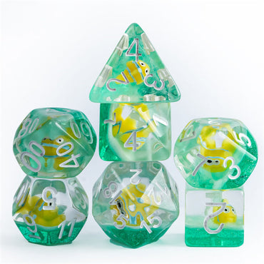 Gold Fish Green 7-Dice Dnd Dice | Glitter w/White Numbers Set (Online Only)