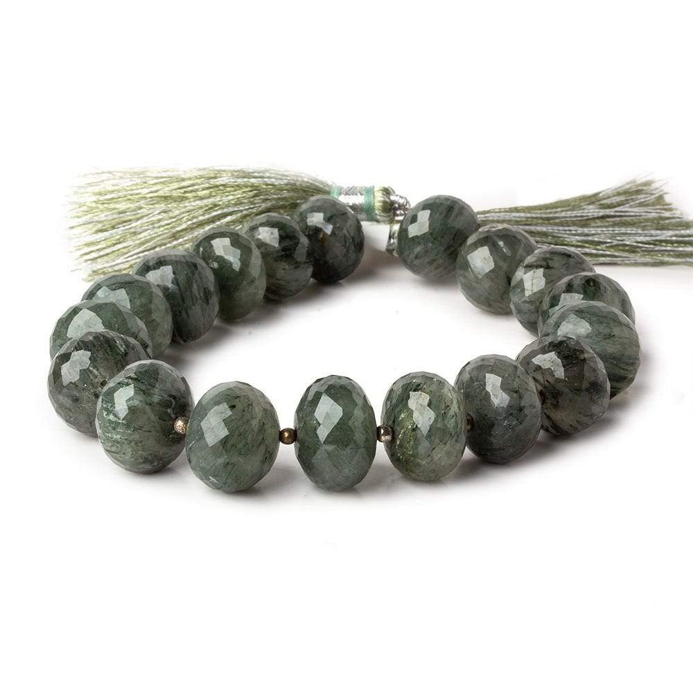 13mm - 14mm Green Tourmalinated Quartz faceted rondelles 8inch 18 beads A (ONLINE ORDER ONLY)