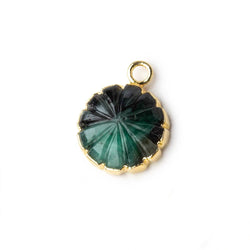 13mm 22kt Gold Leafed Brazilian Emerald carved floral coin Pendant 1 focal bead (ONLINE ORDER ONLY)