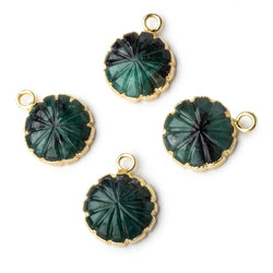 13mm 22kt Gold Leafed Brazilian Emerald carved floral coin Pendant 1 focal bead (ONLINE ORDER ONLY)