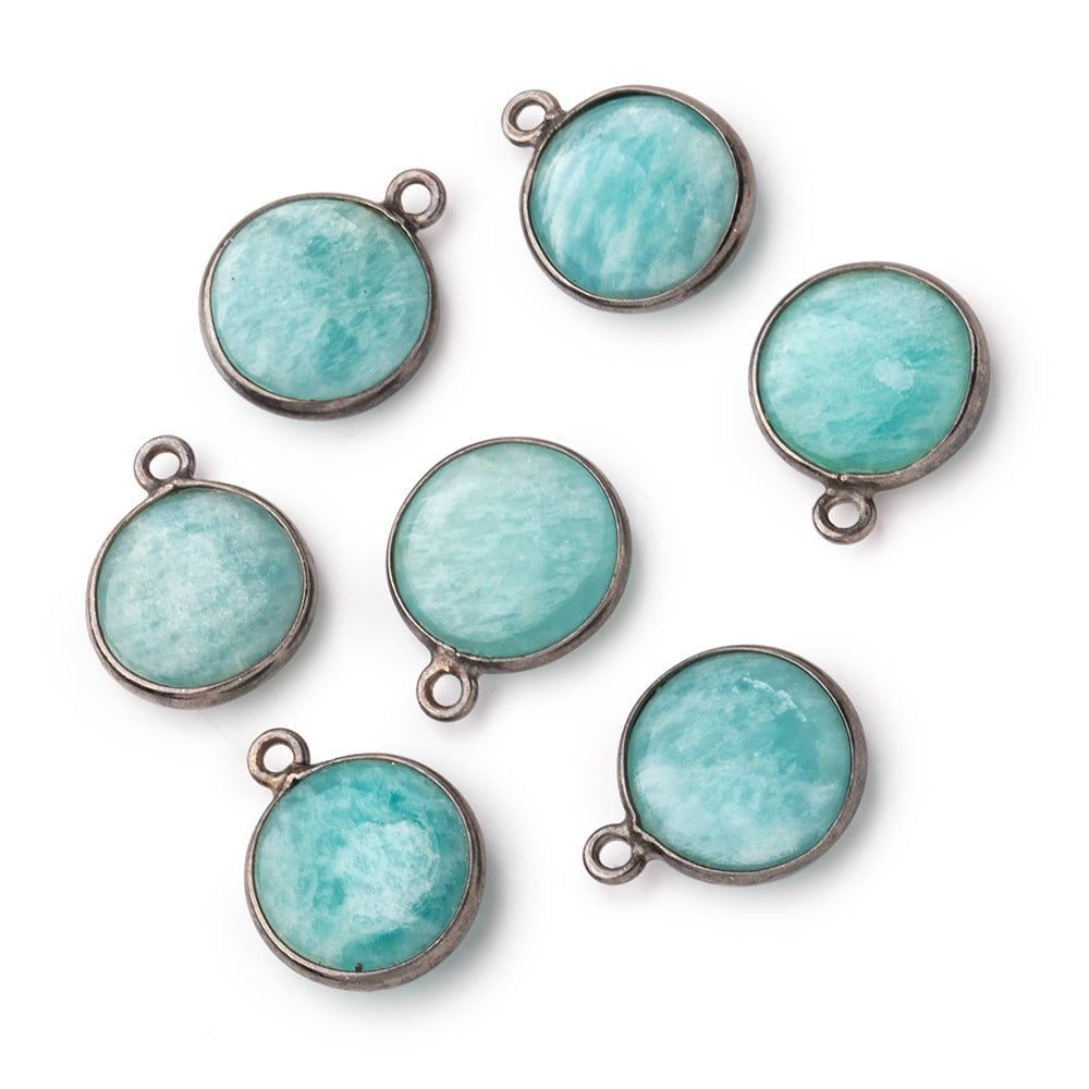13mm Black Gold .925 Bezel Amazonite Plain Coin Pendant 1 Focal Bead (ONLINE ORDER ONLY)
