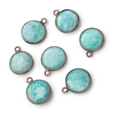 13mm Black Gold .925 Bezel Amazonite Plain Coin Pendant 1 Focal Bead (ONLINE ORDER ONLY)