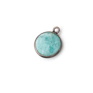 13mm Black Gold .925 Bezel Amazonite Plain Coin Pendant 1 Focal Bead (ONLINE ORDER ONLY)