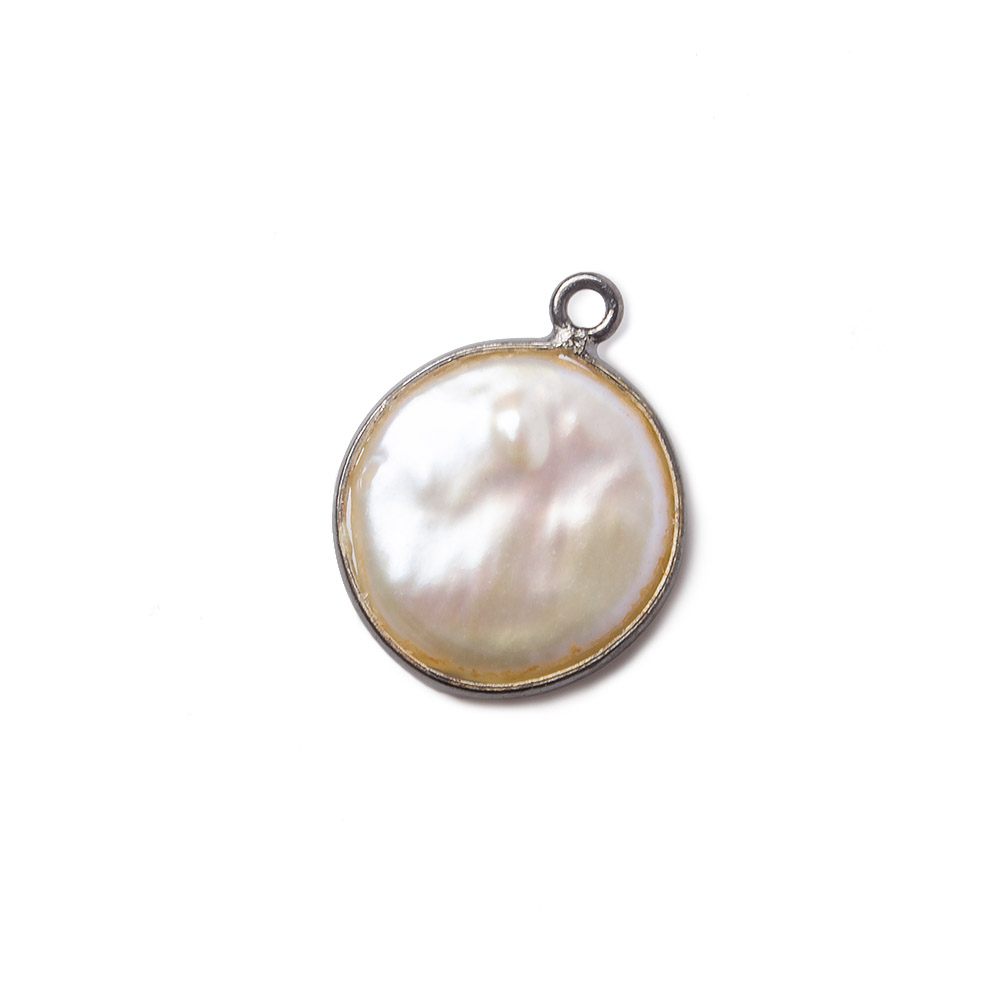 13mm Black Gold Bezel Cream Coin Pearl Pendant 1 piece (ONLINE ORDER ONLY)