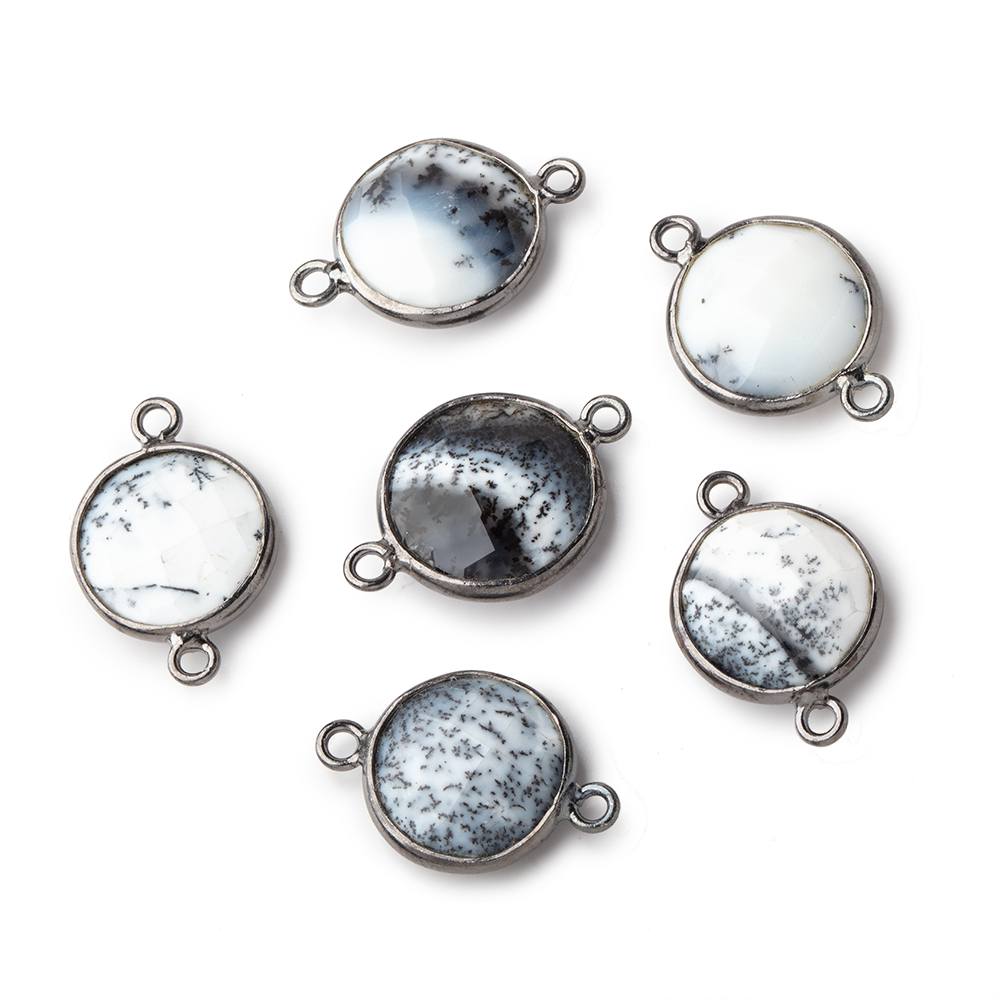 13mm Black Gold Bezel Dendritic Opal Faceted Coin Connector 1 piece (ONLINE ORDER ONLY)