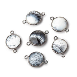 13mm Black Gold Bezel Dendritic Opal Faceted Coin Connector 1 piece (ONLINE ORDER ONLY)