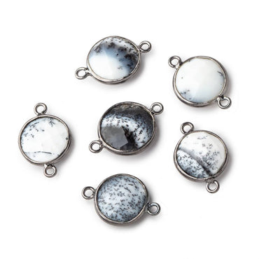 13mm Black Gold Bezel Dendritic Opal Faceted Coin Connector 1 piece (ONLINE ORDER ONLY)