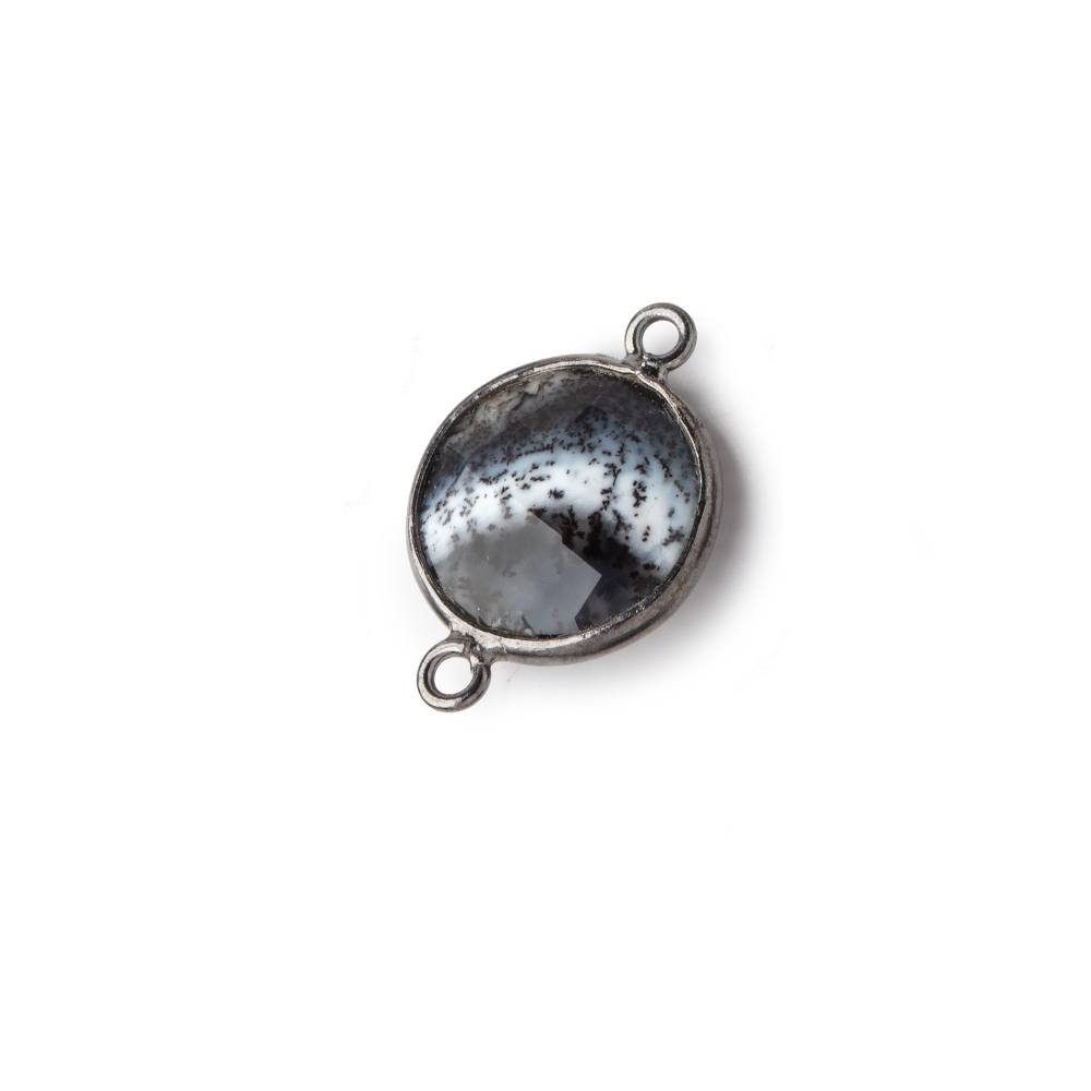 13mm Black Gold Bezel Dendritic Opal Faceted Coin Connector 1 piece (ONLINE ORDER ONLY)