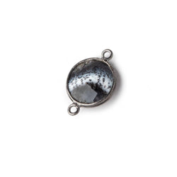 13mm Black Gold Bezel Dendritic Opal Faceted Coin Connector 1 piece (ONLINE ORDER ONLY)