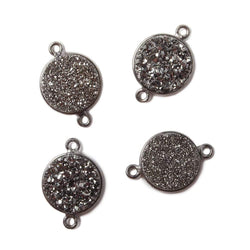 13mm Black Gold Bezel Metallic Platinum Drusy Coin Connector 1 piece (ONLINE ORDER ONLY)