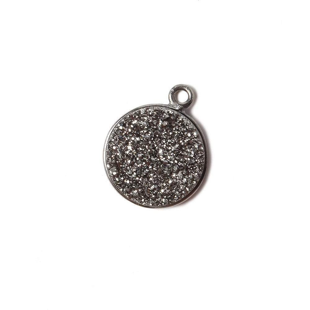 13mm Black Gold Bezel Metallic Platinum Drusy Coin Pendant 1 piece (ONLINE ORDER ONLY)