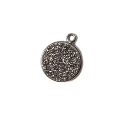 13mm Black Gold Bezel Metallic Platinum Drusy Coin Pendant 1 piece (ONLINE ORDER ONLY)