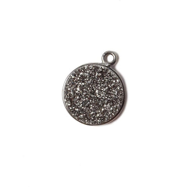 13mm Black Gold Bezel Metallic Platinum Drusy Coin Pendant 1 piece (ONLINE ORDER ONLY)