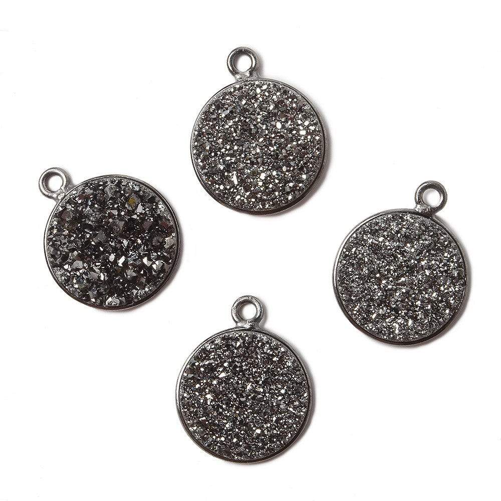 13mm Black Gold Bezel Metallic Platinum Drusy Coin Pendant 1 piece (ONLINE ORDER ONLY)
