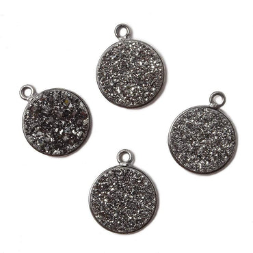 13mm Black Gold Bezel Metallic Platinum Drusy Coin Pendant 1 piece (ONLINE ORDER ONLY)