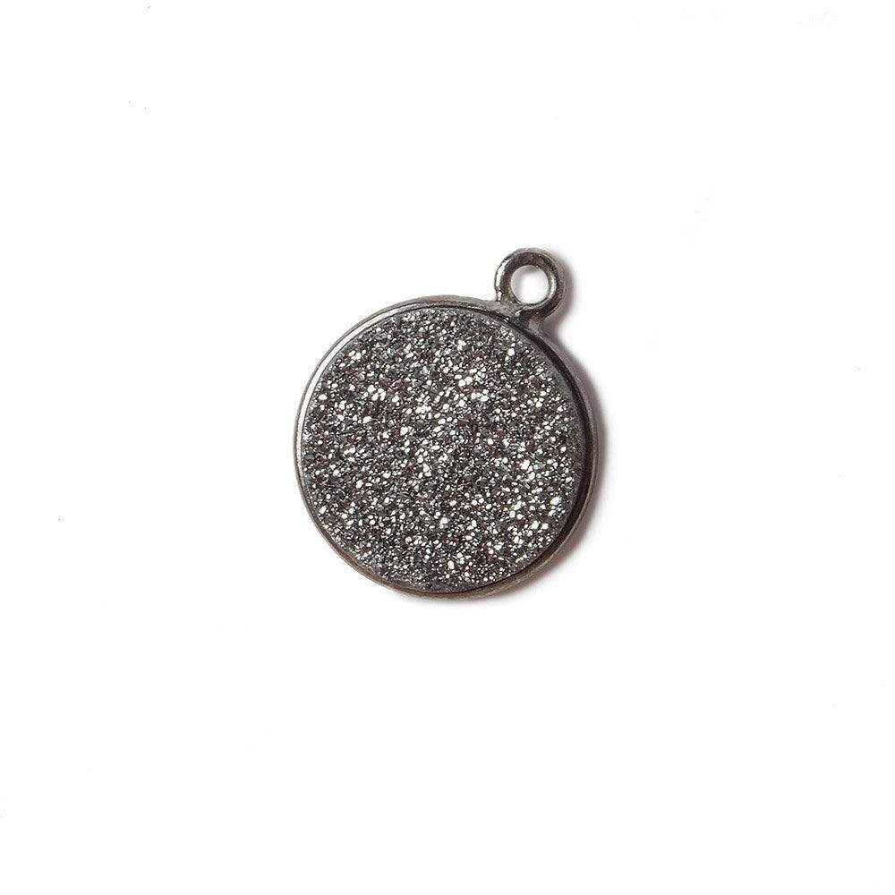 13mm Black Gold Bezel Metallic Platinum Flat Drusy Coin Pendant 1 piece (ONLINE ORDER ONLY)