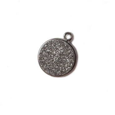 13mm Black Gold Bezel Metallic Platinum Flat Drusy Coin Pendant 1 piece (ONLINE ORDER ONLY)
