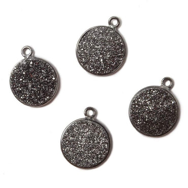13mm Black Gold Bezel Metallic Platinum Flat Drusy Coin Pendant 1 piece (ONLINE ORDER ONLY)