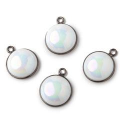 13mm Black Gold Bezel Mystic Grey Blue Opal Coin Cabochon Pendant 1 piece (ONLINE ORDER ONLY)