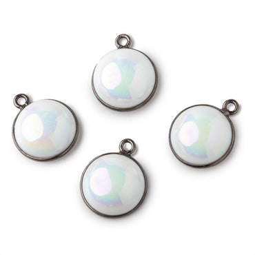13mm Black Gold Bezel Mystic Grey Blue Opal Coin Cabochon Pendant 1 piece (ONLINE ORDER ONLY)