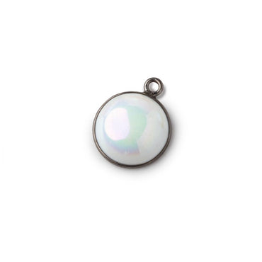13mm Black Gold Bezel Mystic Grey Blue Opal Coin Cabochon Pendant 1 piece (ONLINE ORDER ONLY)