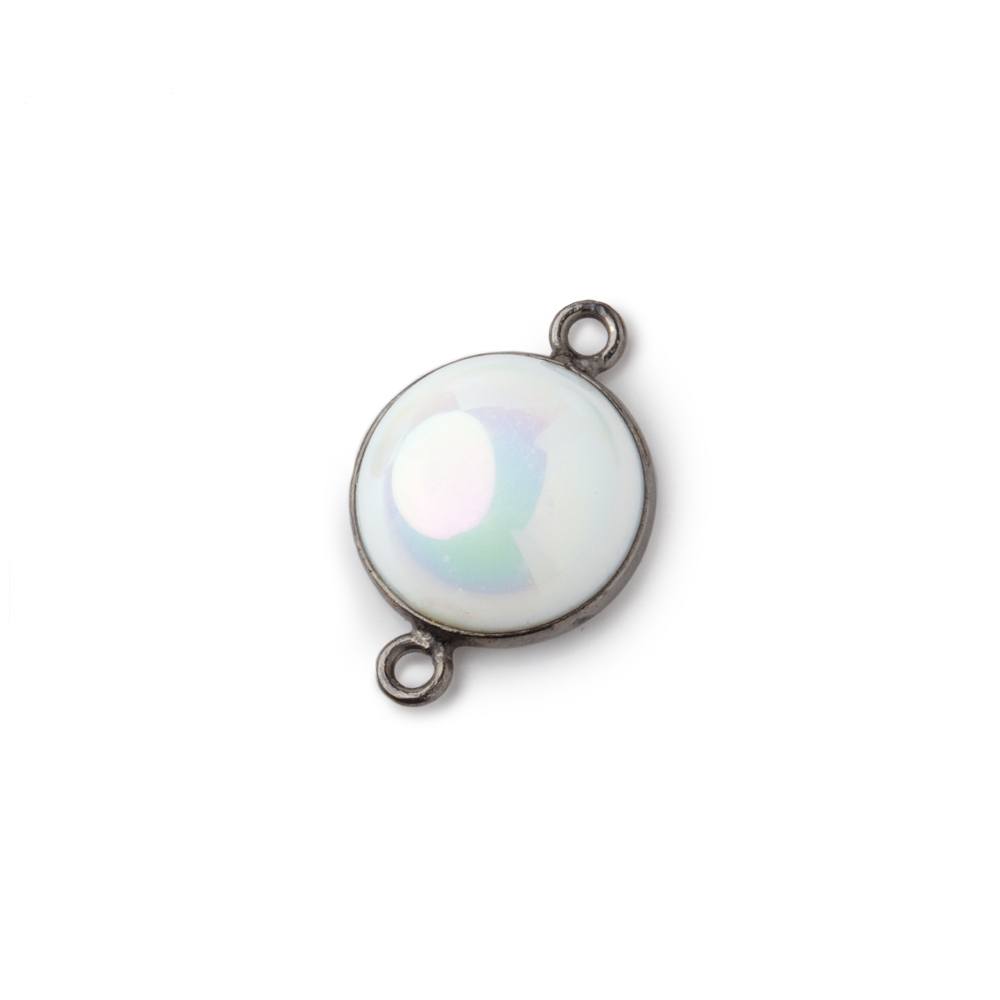 13mm Black Gold Bezel Mystic White Opal Coin Cabochon Connector 1 piece (ONLINE ORDER ONLY)