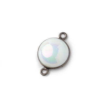 13mm Black Gold Bezel Mystic White Opal Coin Cabochon Connector 1 piece (ONLINE ORDER ONLY)