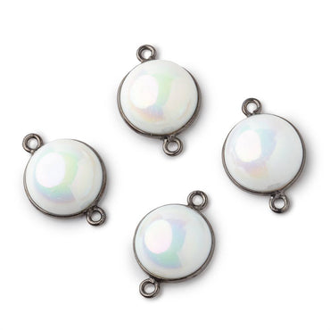 13mm Black Gold Bezel Mystic White Opal Coin Cabochon Connector 1 piece (ONLINE ORDER ONLY)