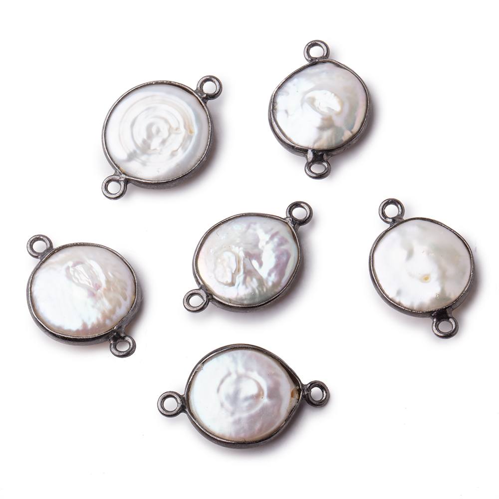 13mm Black Gold Bezel White Coin Pearl Connector 1 piece (ONLINE ORDER ONLY)